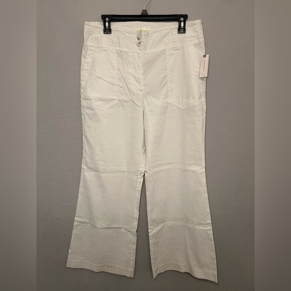 Anthropologie Maeve The Naomi Wide Leg White Flare Pants - Picture 13 of 13